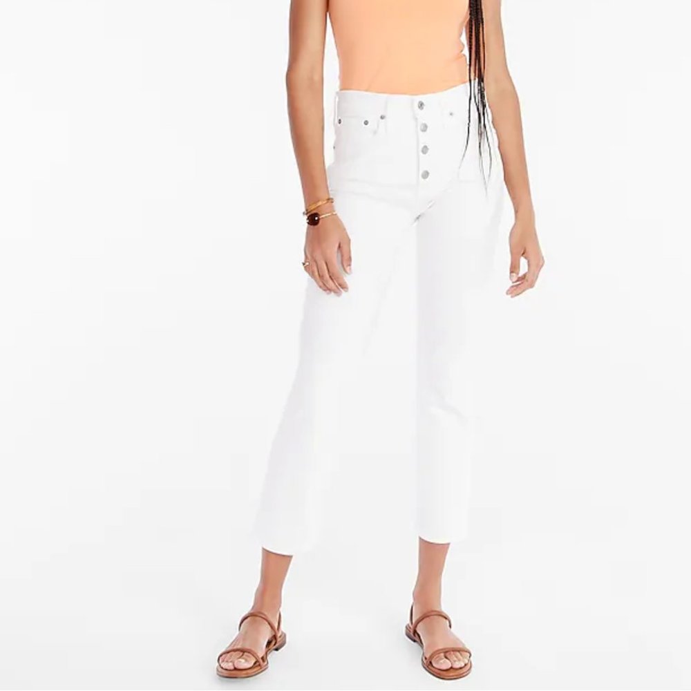 J Crew High rise exposed button fly white jeans sz 30